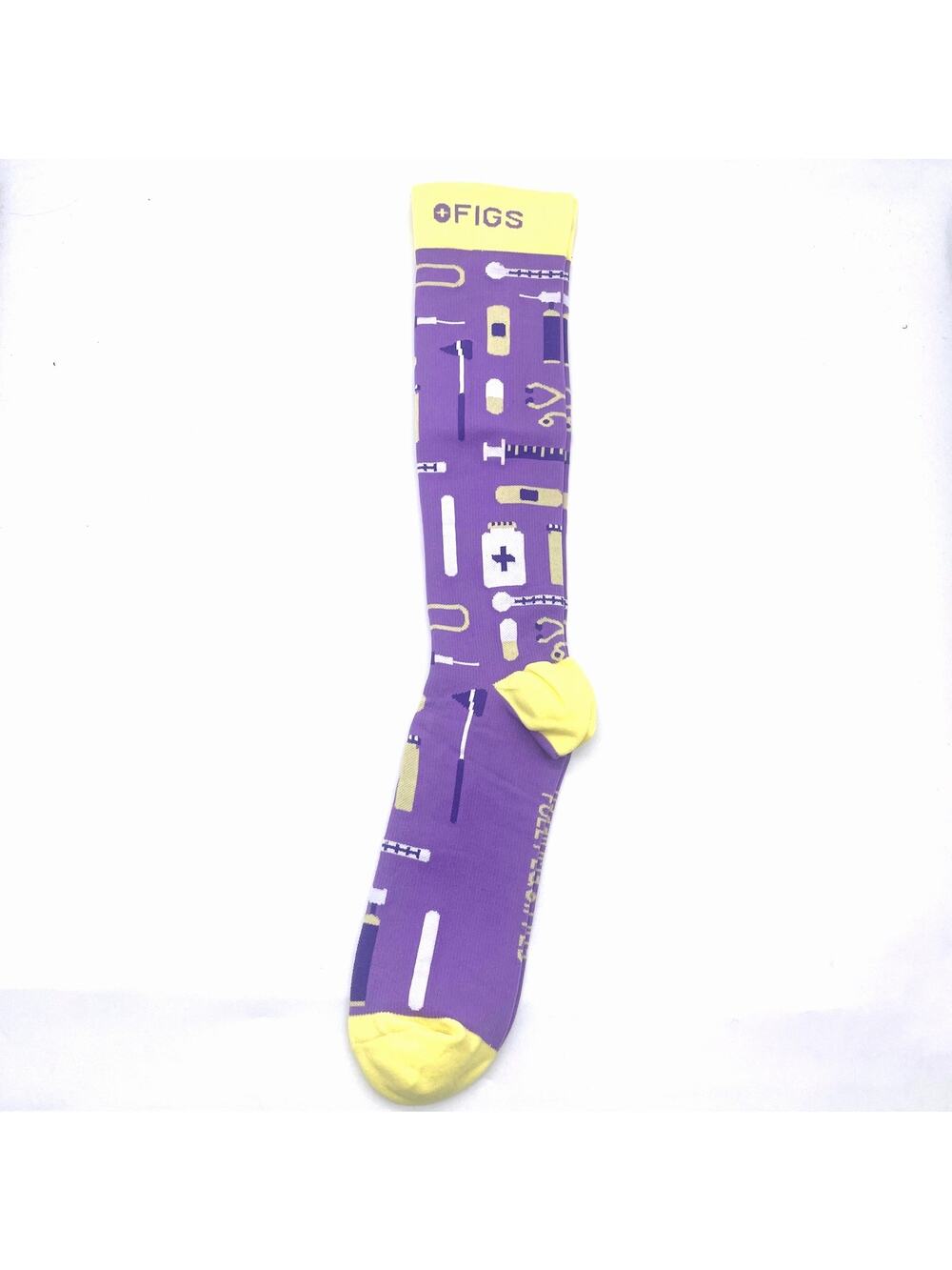 1 Pair FIGS Compression Purple & Yellow Socks Size XL